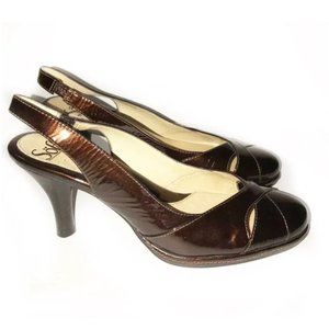 Sofft 8 Bronze Patent Leather Slingback Heels